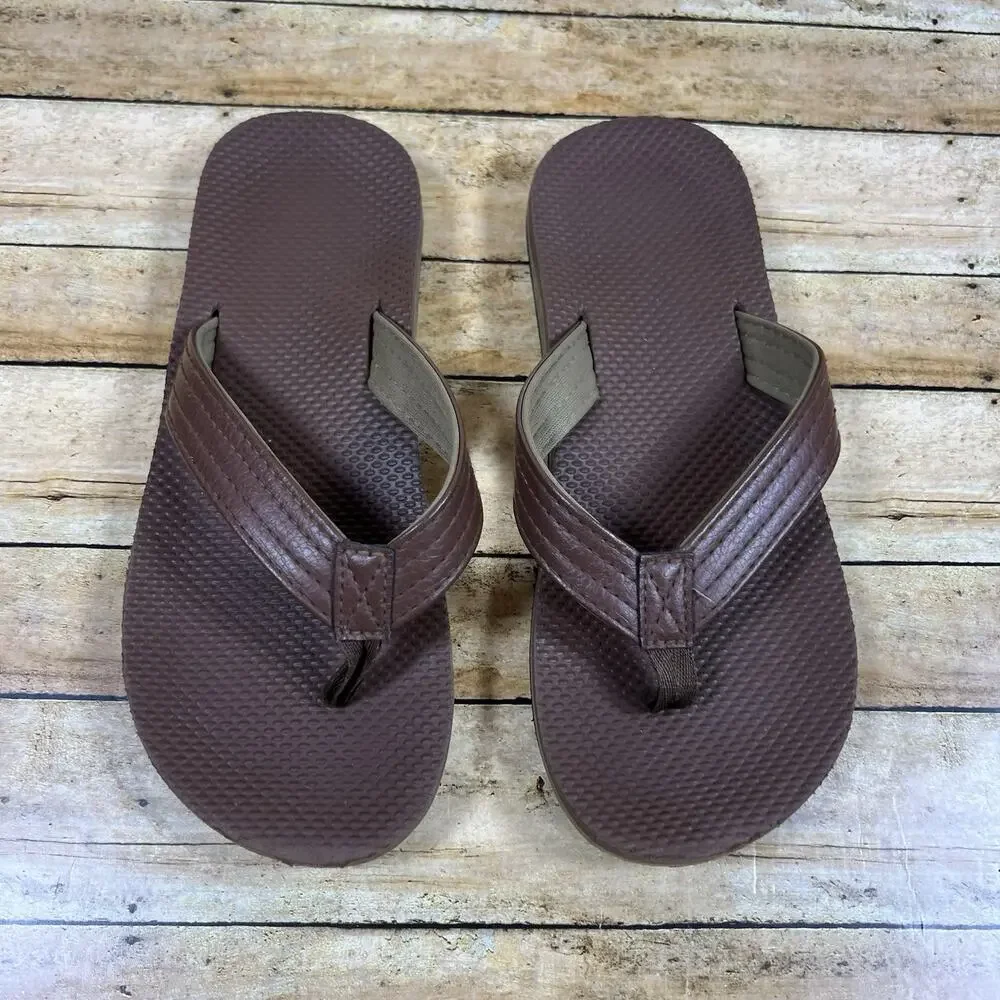Boys Size 3 Casual Flip Flop Sandals Squishy Faux Leather Brown